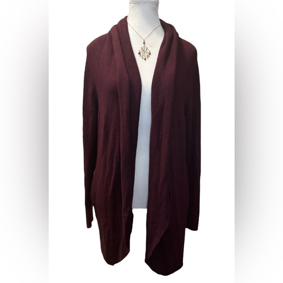 Leith | Burgundy Dolman Sleeve Shawl Collar Long Cardigan (L) - Picture 2 of 7
